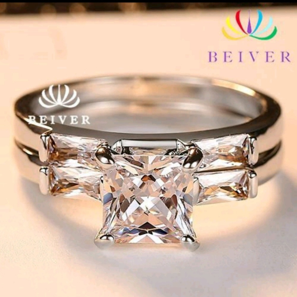 Princess Cut CZ Diamond 2 piece Ring Set